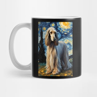 Afghan Hound Dog Breed Painting in a Van Gogh Starry Night Art Style Mug